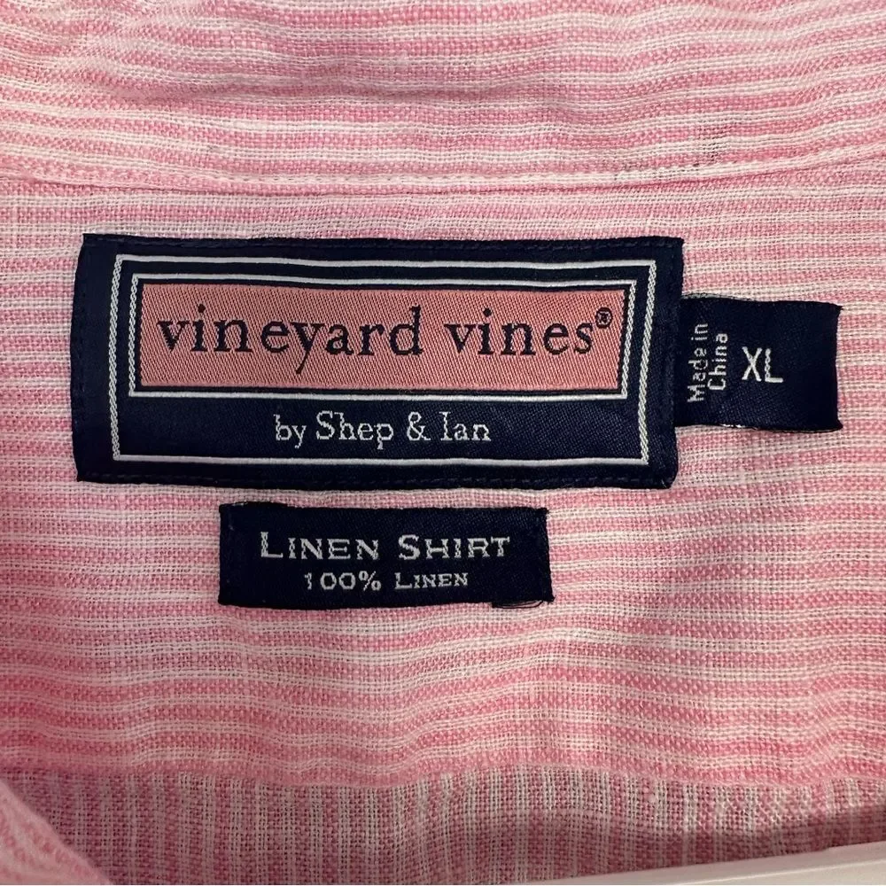 Vineyard Vines 100% Linen Button Down Shirt Oversized Men’s XL Pink White Stripe - Picture 5 of 8
